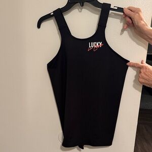 Lucky in Love Black Tank Top with Red Accents